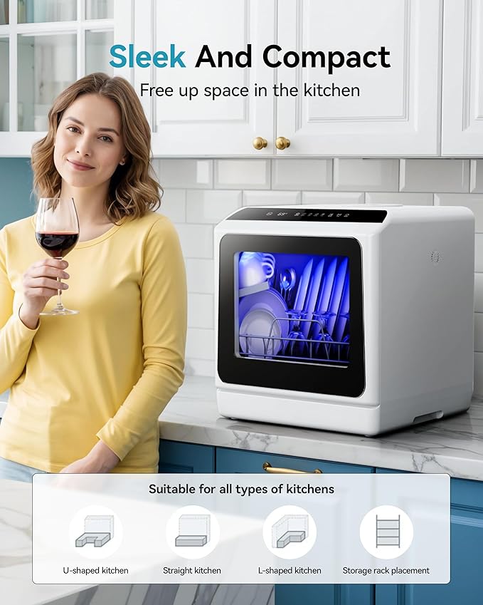 EUHOMY Countertop Dishwasher with 5L Built-in Water Tank& Inlet Hose Portable Mini Dishwashers with 6 Programs for Small Apartments, Dorms and RVs,High-Temp& Air-Dry Function, No Hookup Needed-Ruum Studio Home