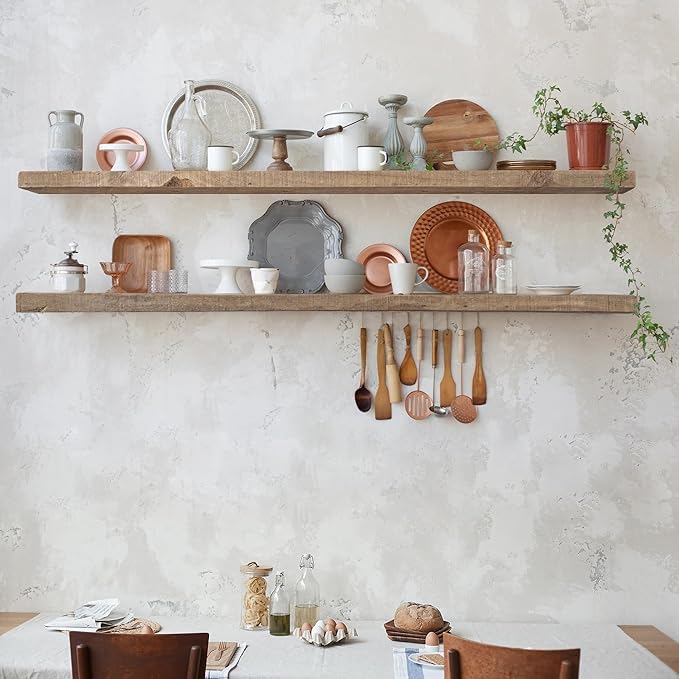 Floating Shelves | 8" Deep Rustic Reclaimed Barnwood Wall Hanging Shelves with Invisible Heavy-Duty Metal Bracket | Wall Mounted | Farmhouse Style | 48 inches, 2 PCs, Distressed Natural-Ruum Studio Home