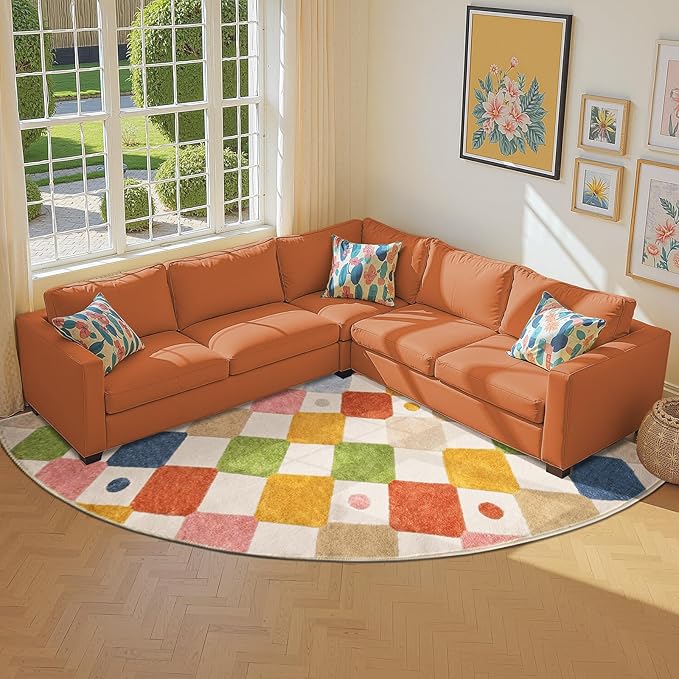 jinchan Kids Rug for Classroom 7ft Radius Corner Washable Area Rug Modern Colorful Quarter Circle Rug Soft Non-Slip Carpet for Nursery Playroom Daycare Reading Nook Living Room Circus on Cream-Ruum Studio Home