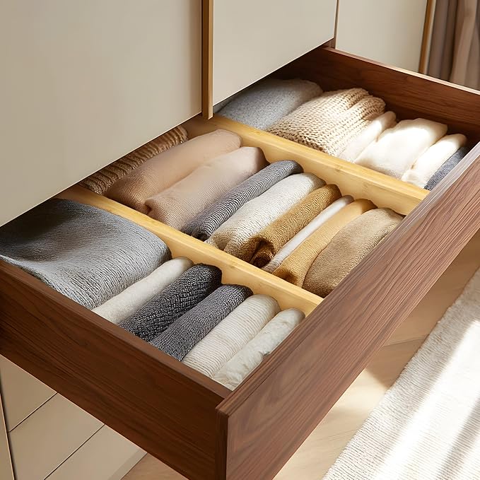 VaeFae 3 Pack Bamboo Drawer Dividers, 4" High Adjustable 16.6" - 21.8" Clothes Drawer Organizers, Expandable Separators for Bedroom/Bathroom/Kitchen/Office Storage-Ruum Studio Home