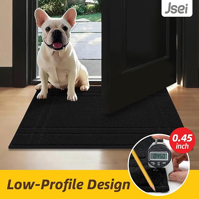 JSEI Entryway Rugs Doormat 20"x32", Non-Slip Dirt Trapper Door Mats Indoor, Washable Absorbent and Stain Resist Welcome Floor Mat for Front Door, Dog Door Mat, Muddy Wet Shoes & Paws, Black-Ruum Studio Home