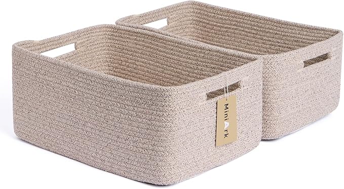 Large Storage Baskets for Shelves, Closet Organizers Bins for Clothes Blanket Towels, Baby Nursery, Toy Baskets Box, Woven Rope Baskets, 17 x 13 x 7.5”, 2 Packs Mixed Brown-Ruum Studio Home