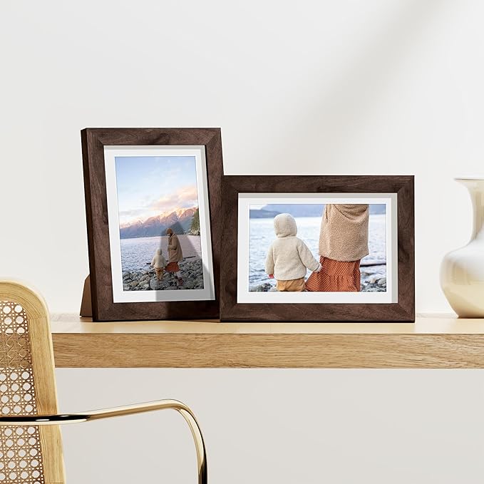 Vittanly 5x7 Picture Frames Set of 9, Shatter Resistant Plexiglass, Display 4x6 Pictures with Mat or 5x7 without Mat, Photo Frames for Wall or Tabletop, Engineered Wood, Walnut-Ruum Studio Home