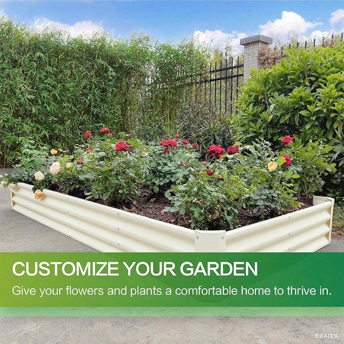 GARDMAX 8x4x1FT Galvanized Raised Garden Bed Kit, Metal Planter Boxes Outdoor with Easy Assembly, Large Garden Bed for Vegetables, Fruits, Flower, Herbs Rectangle Milk White-Ruum Studio Home