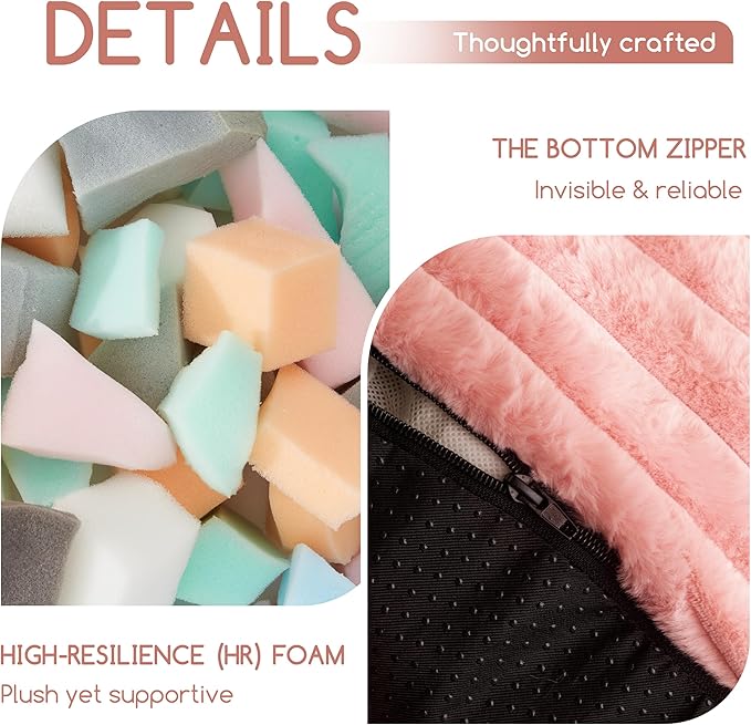 HIGOGOGO Round Stuffed Pouf Ottoman, Stripe Faux Fur Poufs with Foam Chunk Filling, Furry and Fluffy Pouf Foot Stool Storage Ottoman, 20 X 15 Floor Poufs Foot Rest for Living Room, Pink-Ruum Studio Home