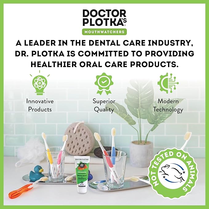 MOUTHWATCHERS Whitening Fluoride Free Naturally Sourced Toothpaste, 4 Tubes, 3 oz Each, for Sensitive Teeth and Gums, Fresh Organic Mint and Propolis, by Dr. Plotka's-Ruum Studio Home