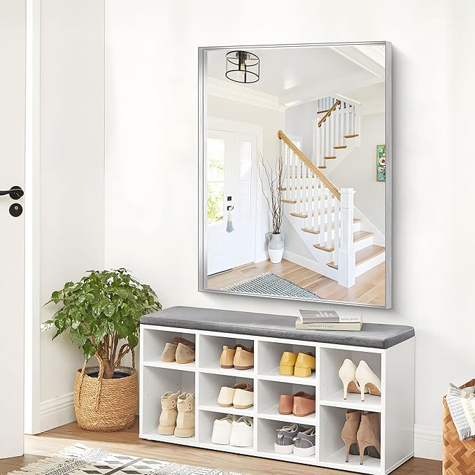 Silver Bathroom Mirror, 36x48 Inch Rectangular Deep Frame Mirror, Large Wall Mounted Bathroom Vanity Mirror Over Sink for Bedroom,Restroom, Living Room, Hangs Vertically or Horizontally-Ruum Studio Home