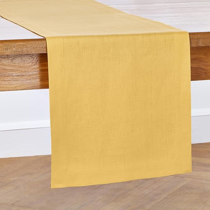 Solino Home Linen Table Runner 90 Inches Long - 100% Pure Linen Mustard Yellow Table Runner 14 x 90 Inch - Fete-Ruum Studio Home