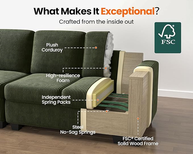 Pull Out Sofa Bed, Full Size Sleeper Sofa, 2-in-1 Convertible Corduroy Couch with USB Charging, Memory Form Couch for Living Room, Apartment and Small Space (Green, Corduroy - Full Size)-Ruum Studio Home