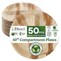Dtocs 3 Compartment Plates (50 Pc) Palm Leaf 10 Inch Round Portion Control Buffet Sectional Plate | Bamboo Plates Disposable Like Compostable Camping Dinnerware Stronger than Divided Paper, Styrofoam-Ruum Studio Home