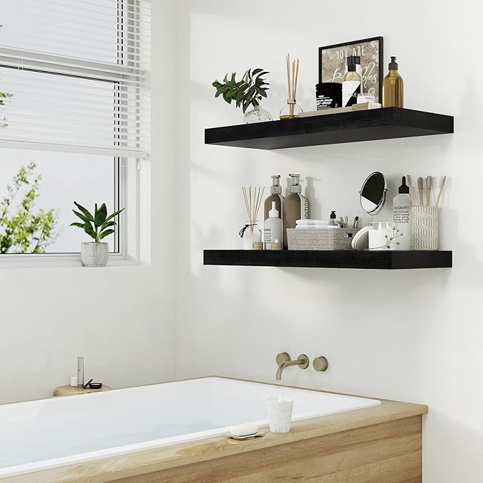 Heimlove 12" Deep Floating Shelves Black,Over Toilet Long Wall Mounted Modern Farmhouse 36 inches,Wall Shelves with Invisible Brackets for Bedroom, Bathroom, Living Room, Kitchen, Set of 1-Ruum Studio Home