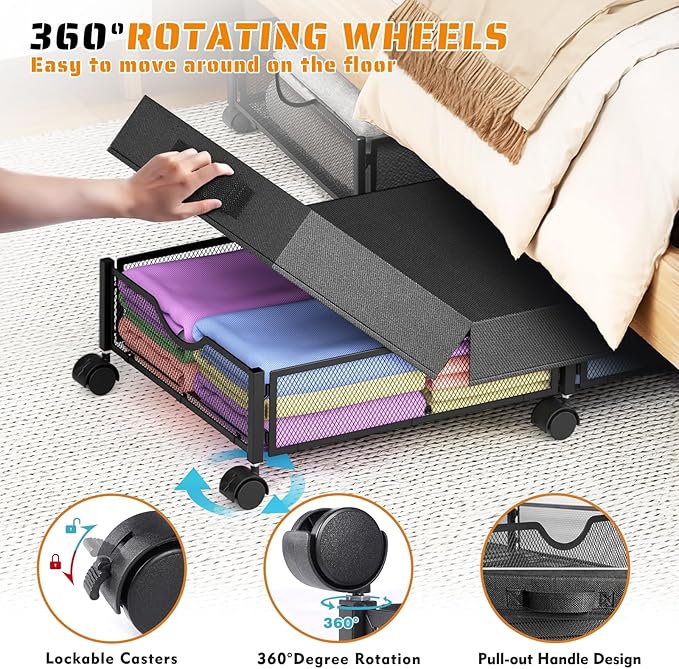 2 Pack Under Bed Storage with Wheels, 36" Lengthen Underbed Storage Containers with Lids, Large Capacity Under Bed Shoe Storage, Metal Clothes Organizer, Storage Box for Clothing Shoes Blankets Sheet-Ruum Studio Home