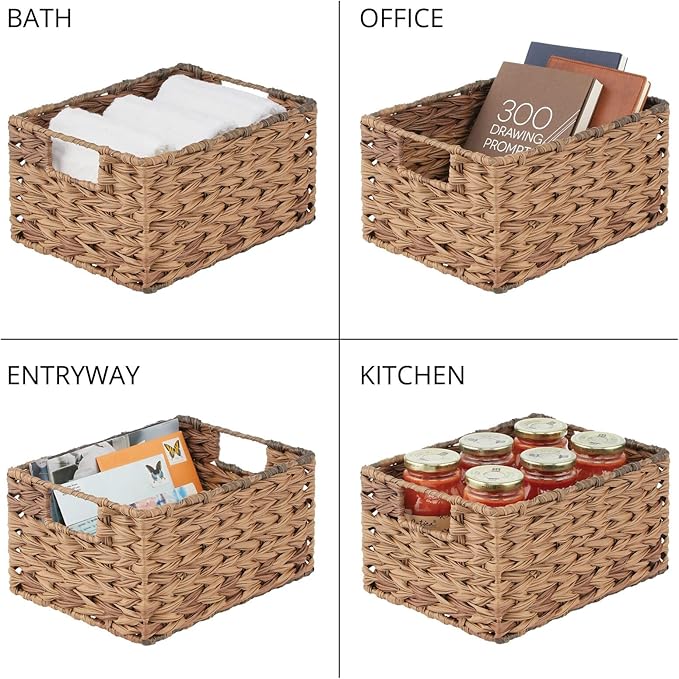 mDesign Woven Farmhouse Kitchen Pantry Food Storage Organizer Basket Bin Box - Container Organization for Cabinets, Cupboards, Shelves, Countertops - Store Potatoes, Onions, Fruit, 3 Pack, Brown Ombre-Ruum Studio Home