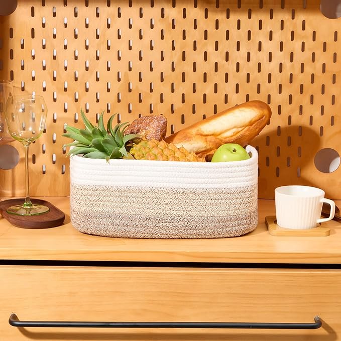 Small Storage Baskets for Organizing | Closet Organizer Bins | Shelf Toy Basket | Woven Rope Baskets | Cube Decorative Box | Shallow Basket | 13x8.5x5.1” | 3 Packs Gradient Brown-Ruum Studio Home