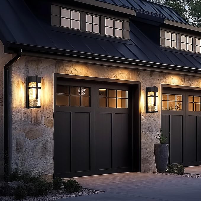 Hammered Glass Wall Lamp, Outdoor Light Fixtures, Exterior Wall Lantern for Porch with Waterproof, 2 Pack Wall Sconce Lighting, Wall Mount Light, Porch Light for Garage, Doorway, Patio(Bulb Included)-Ruum Studio Home