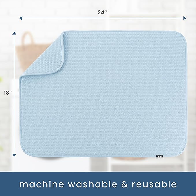 S&T INC. Dish Drying Mat XL, 18” x 24”, Absorbent Microfiber Kitchen Counter Mat, Dish Drying Pad for Dishes, Utensils, Pots and Pans, Extra Large, Sky Blue-Ruum Studio Home