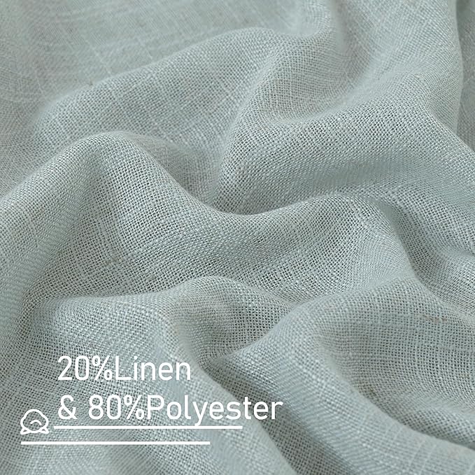 LAMIT Short Linen Curtains 30 Inch Length for Small Windows, Semi Sheer Light Filtering Panels Bronze Grommet Cafe Drapes for Half Window, Greyish Blue, 2 Panels, 34 x 30 Inch-Ruum Studio Home