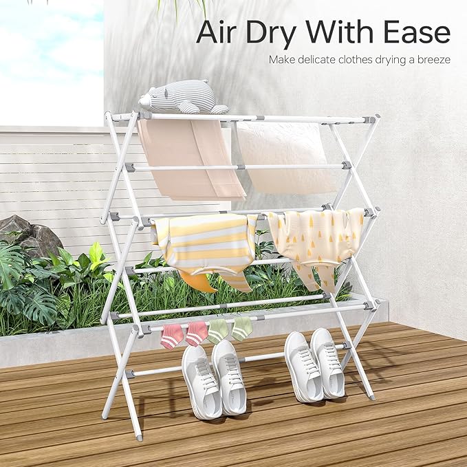 APEXCHASER Drying Rack Clothing, Clothes Drying Rack Foldable, Laundry Drying Rack Expandable, Small Clothe Hanger for Baby Clothes Towels Bibs, Socks, Clothes Airer for Indoor & Outdoor Use, White-Ruum Studio Home