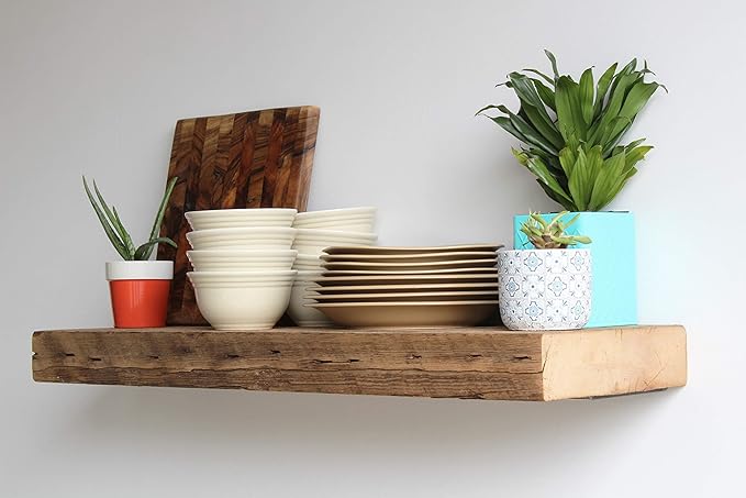 Urban Legacy Reclaimed Barn Beam Deep Shelves | Deep Shelves with Brackets Included, Set of 2 | (Natural Low Profile Bracket, 36" x 11.5" x 3")-Ruum Studio Home
