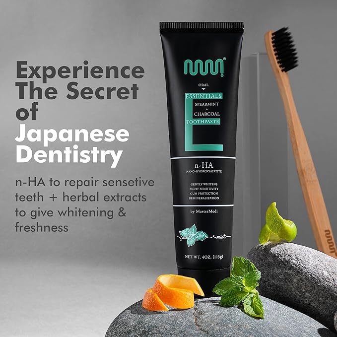 MasterMedi Charcoal Toothpaste with Nano Hydroxyapatite – Fluoride Free, SLS Free, Sensitive Whitening, Enamel Support, Spearmint Flavor, Dentist Recommended, 4 oz (Pack of 2)-Ruum Studio Home