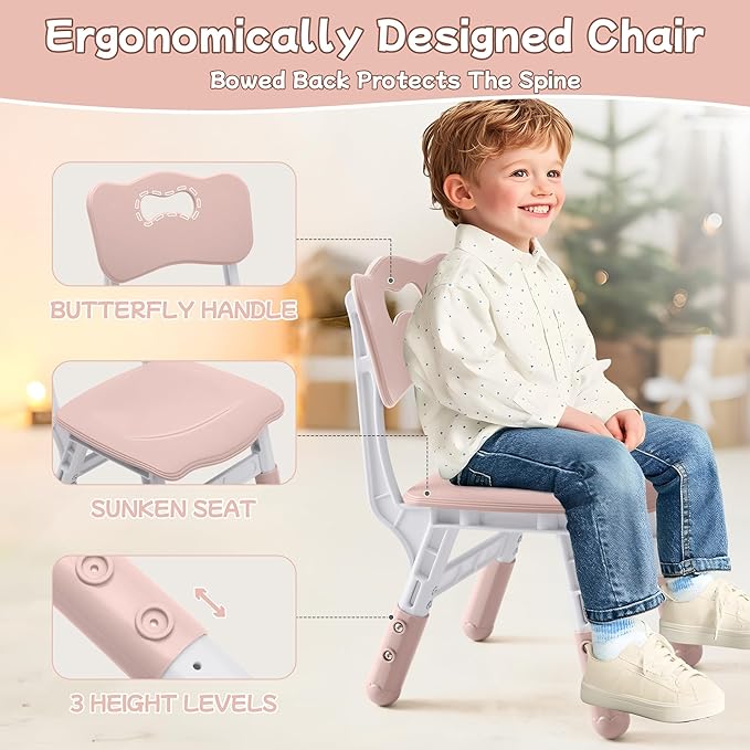 Toddler Table and Chair Set, Height Adjustable-Upgrade Kids Table and 2 Chairs for Ages 3-8, Multi-Activity Toddler Play Table with Graffiti Desktop for Home/Daycare/Classroom-Ruum Studio Home
