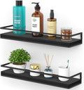 Meangood Floating Shelves Wall Mounted Set of 2, Rustic Wood Wall Storage Shelves for Bedroom,Living Room,Bathroom, Kitchen (Black)-Ruum Studio Home