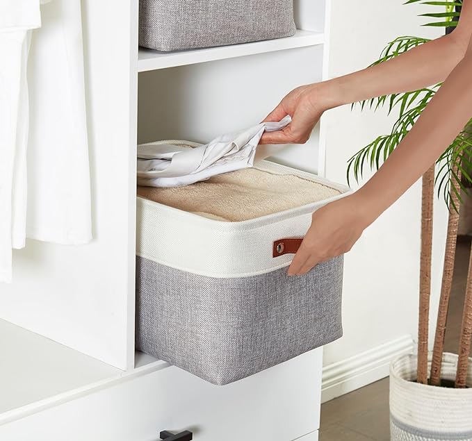 DECOMOMO Storage Baskets for Shelves - Fabric Closet Organizers and Storage Bins, Perfect Baskets for Organizing Closet Toys Nursery (Grey and White, Large - 4 Pack)-Ruum Studio Home