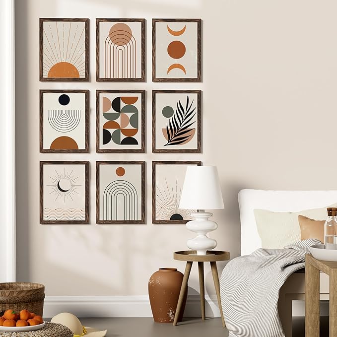 Vittanly 9x12 Picture Frames Set of 9, Shatter Resistant Plexiglass, Display 6x8 Pictures with Mat or 9x12 without Mat, Photo Frames for Wall or Tabletop, Engineered Wood, Brown-Ruum Studio Home
