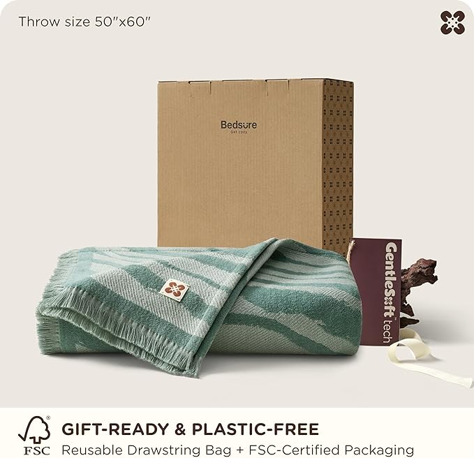 Bedsure 100% Cotton Throw Blanket for Couch - Chenille Woven Textured Blanket Gifts for Women, Cozy and Soft for All Seasons, Home Decor Boho Throw for Bed, Sofa, Aqua Gray, 50x60 Inches-Ruum Studio Home