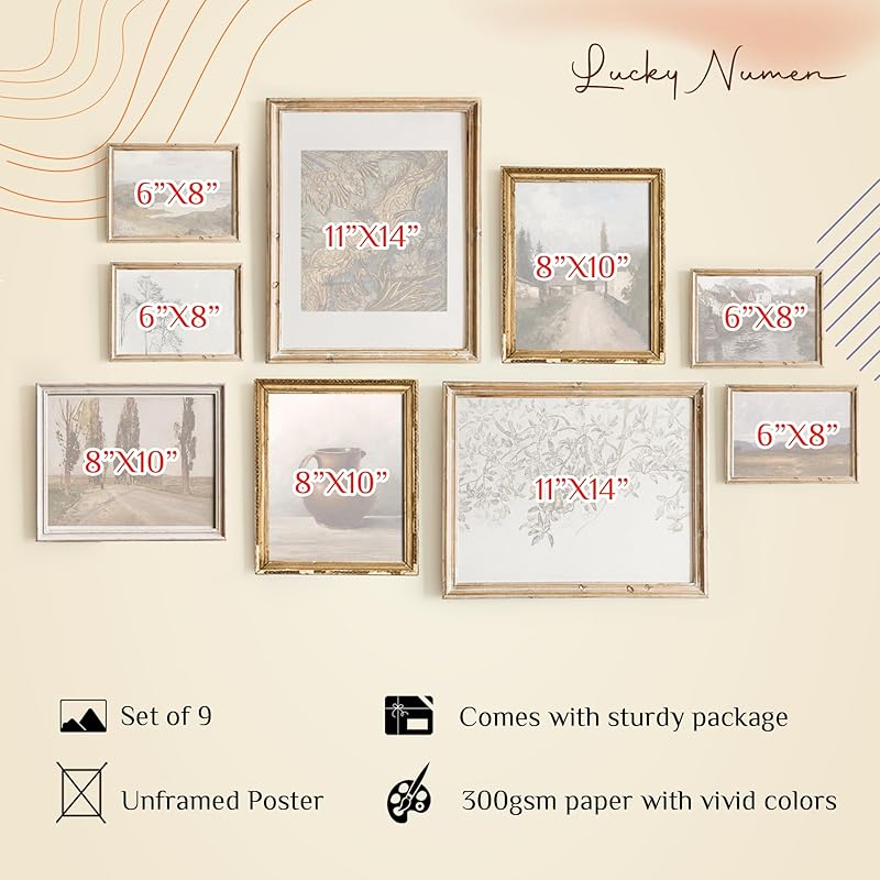 Set 9 Vintage Wall Decor French Country Gallery Wall Art - Vintage Art Wall Decor, Sketch Poster Landscape Wall Art, French Country Wall Decor Art Prints Moody Modern House Decor(11X14 IN UNFRAMED)-Ruum Studio Home