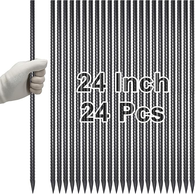 VVOKGO Rebar Stakes 24 Inch Ground Straight Concrete Form Stakes Heavy Duty (24pcs), 3/8" Diameter Metal Steel Spikes Anchors with Chisel Point End for Plant Support, Garden Border,Landscape Edging-Ruum Studio Home