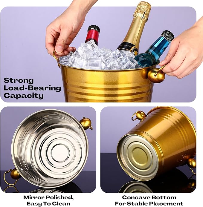 Amyhill 8 Pack Stainless Steel Ice Bucket 5.3 Quart/ 5 Liter with Handle Large Insulated Champagne Buckets Beer Bucket for Cocktail Bar Wine Parties Chilling Wine Champagne Home(Gold)-Ruum Studio Home