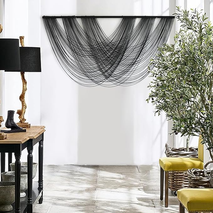 Flber Macrame Wall Hanging Black 59.00" W x 31.00" L Boho Wall Decor Large Boho Yarn Tapestry Living Room Bedroom Home Wall Décor-Ruum Studio Home