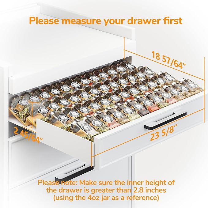 AMBIRD Bamboo Spice Drawer Organizer with Non-slip Mat,4 Tier - 2 Set Jar Spice Rack Tray From 12''to 24'',Hold up 48 Jars Seasoning Organizer for Kitchen,Cabinet,Drawers,Countertop-Ruum Studio Home