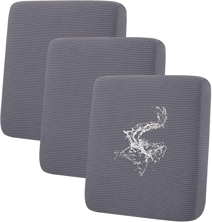 hyha Waterproof Couch Cushion Covers, Washable Sofa Cushion Slipcovers, Thick Stretch Jacquard Fabric, Couch Sofa Covers for Pets with Elastic Bottom (3 Pieces, Middle Grey)-Ruum Studio Home