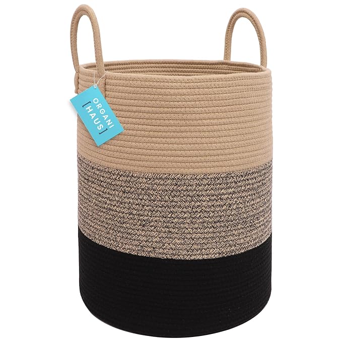 OrganiHaus Brown Woven Baskets for Storage 15x18, Boho Blanket Basket for Living Room, Toy Basket Storage for Kids, Baby Laundry Hamper, Large Storage Basket for Clothes, Basket for Blankets-Ruum Studio Home