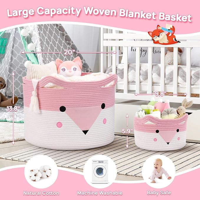 Large Baby Basket Toy Storage 3 Pack, (20"x13.8") Woven Baby Laundry Basket, Stuffed Animal Storage.-Ruum Studio Home