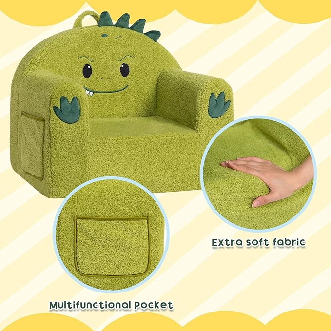 ALIMORDEN Animal Series Kid's Chair, Ultra-Soft Comfy Foam Filled Toddler Sofa Chair, Cute Animal-Shaped Design Toddler Couch, Lightweight Birthday for Baby Boys & Girls (Dinosaur)-Ruum Studio Home