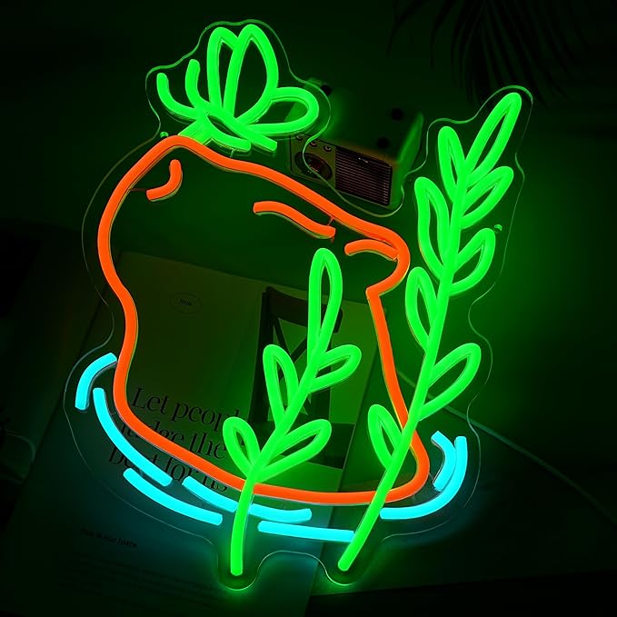 LISIGNVE Capybara Swim Neon Sign Butterfly Led Sign Dimmable Switch Cartoon Animal Neon Light Sign for Children’s Room Cute Capybara Neon Light for Bedroom Pet Shop Water Park Wall Decor-Ruum Studio Home