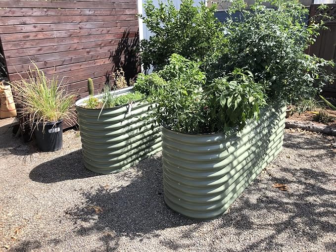 Vego garden 32" Extra Tall Raised Garden Bed Kits, 6 in 1 Modular Raised Planter Box for Vegetables Flowers Fruits Oval Metal Raised Garden-Olive Green-Ruum Studio Home