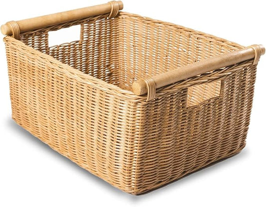 The Basket Lady Pole Handle Wicker Storage Basket, Extra Large, 20 in L x 16 in W x 10 in H, Sandstone-Ruum Studio Home