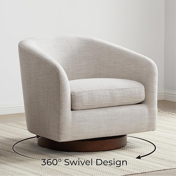 CHITA Swivel Accent Chair, FSC Certified Upholstered Fabric Barrel Chair for Living Room, Ivory-Ruum Studio Home