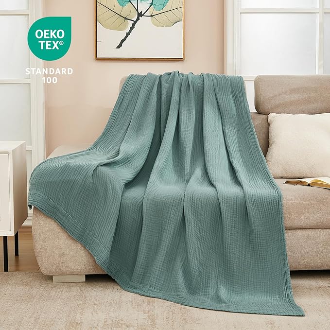 EMME Muslin Throw Blanket 100% Cotton Blankets for Couch Breathable Gauze All Season Soft and Lightweight Pre-Washed (Teal, 50"x70")-Ruum Studio Home