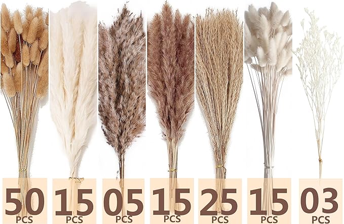 Dried Pampas Grass Decor, 128PCS Pampas Grass with Bunny Tails Dried Flowers, Reed Grass Bouquet for Wedding, Boho Flowers, Home Table Decor, Rustic Farmhouse Party-Ruum Studio Home