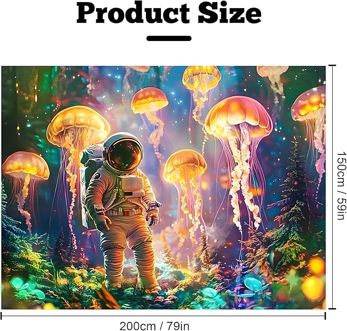 BVBOX Astronaut Blacklight Tapestry 79"x59", UV Reactive Astronaut Jellyfish Underwater World Glow in Dark Tapestries, Black Light Neon Upright Poster Wall Hanging Backdrop Decor for Bedroom Living Room-Ruum Studio Home