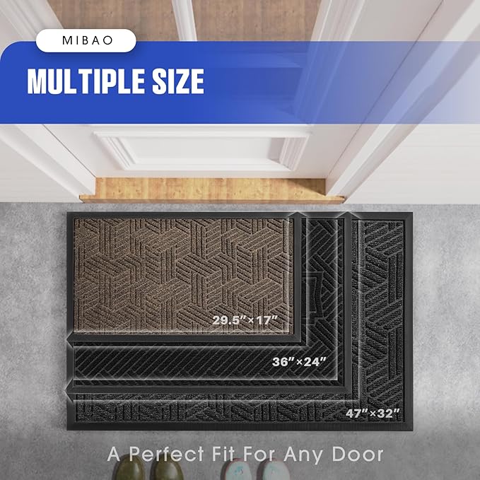 Mibao Front Door Mat Outside Entrance, Durable Outdoor Indoor Mat, Low Profile Heavy Duty Doormat, Non-Slip, Traps Dirt and Moisture, Easy Clean Patio Porch Entryway Mat, 24" x 36", Black-Ruum Studio Home