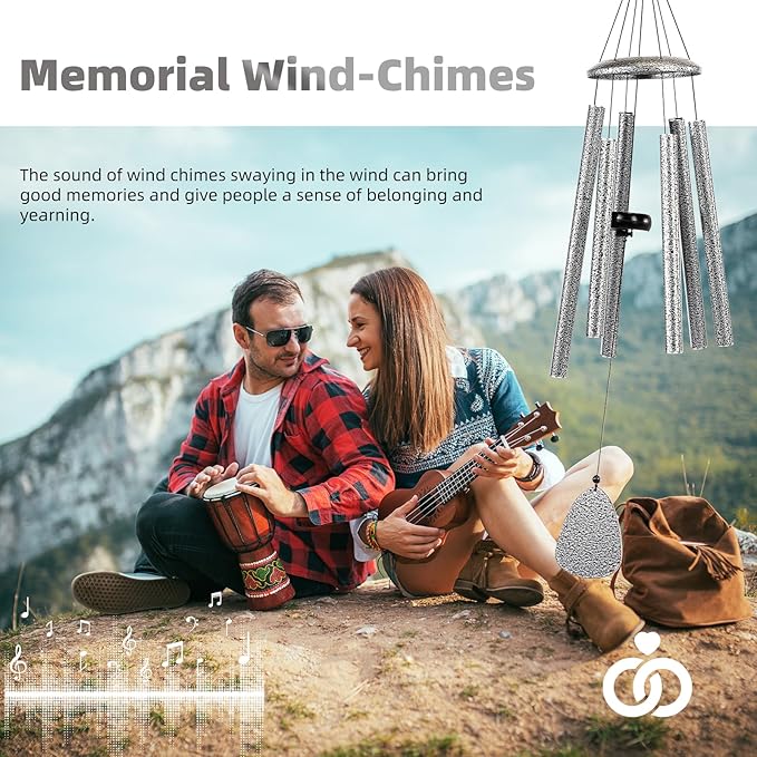 Wind-Chimes-Outdoor-Deep-Tone, Large Soothing Melodic Tones Windchimes, Wind Chimes for Outside, Memorial Wind Chimes Best Gift for Mom Women Grandma Neighbors(32" Silver Coated Aluminum)-Ruum Studio Home