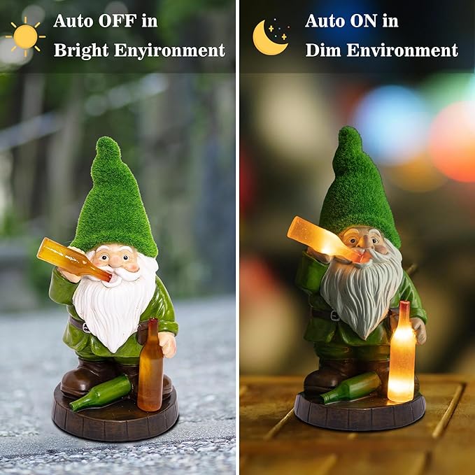 Topadorn Solar Gnome Garden Decor, Garden Gnome Sculptures with Solar LED Lights, 12'' Resin Outdoor Figurine for Yard Patio Decor Lawn Ornaments Porch Gifts-Ruum Studio Home