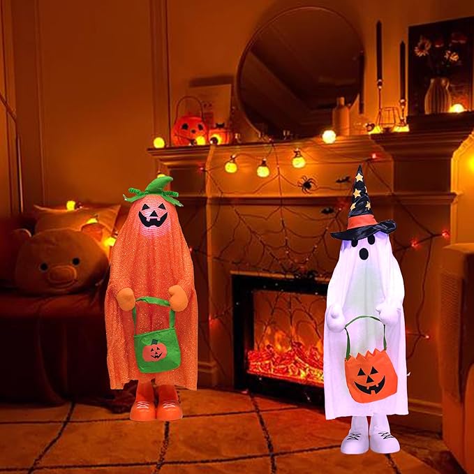 37" Front Porch Light up Halloween Ghost Figure Décor, Kit Standing Trick or Treat Indoor and Outdoor Decorations-Start-Ruum Studio Home