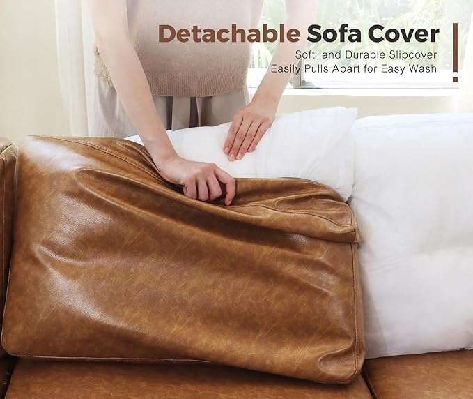 Faux Leather Single Sofa with Storage Ottoman, Modern Accent Chair Deep Seat Large Reading Armchair, Chaise Lounge Chair for Living Room Bedroom Office Brown-Ruum Studio Home